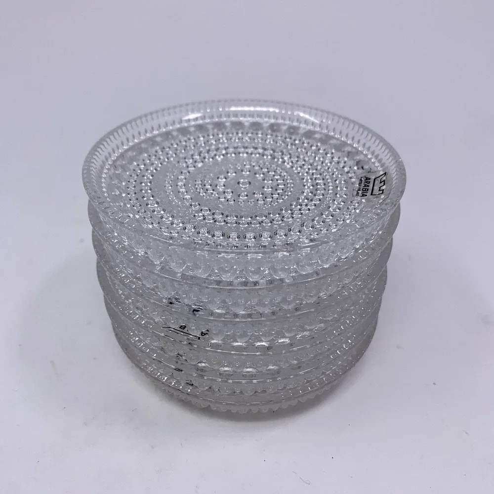 Set of 6 Arabia Finland Oiva Toikka Kastehelmi Dew Drop Glass Coasters Hobnail